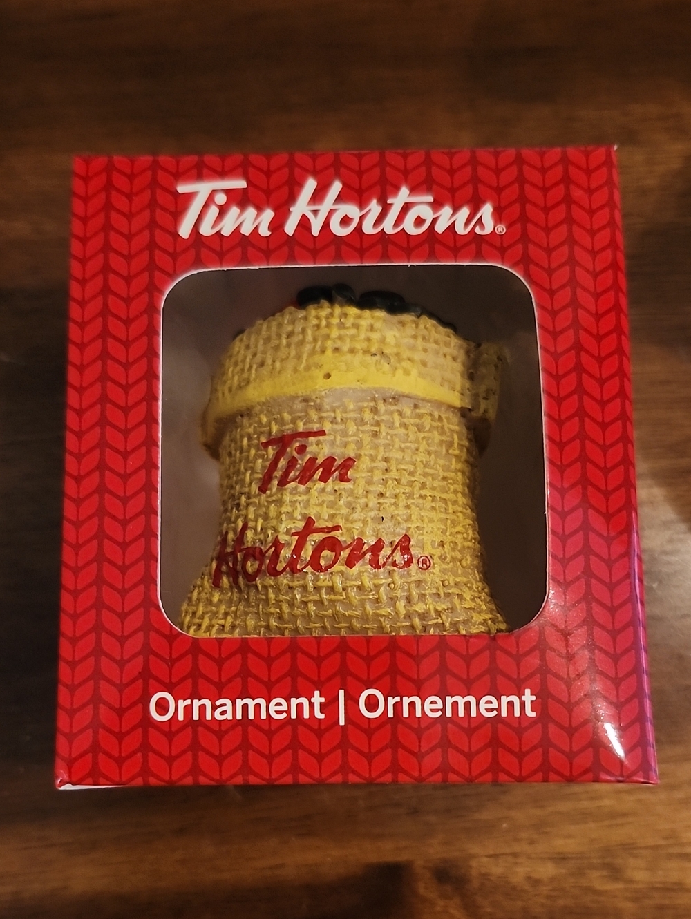 Tim Hortons 2016 Christmas Ornament Burlap Coffee Bag in Branded Box, Unopened